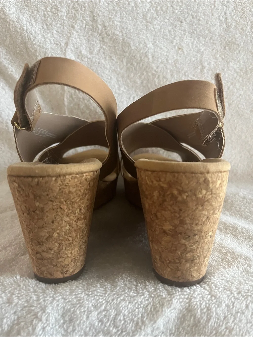 Clarks Beige Crisscross Wedge Sandals